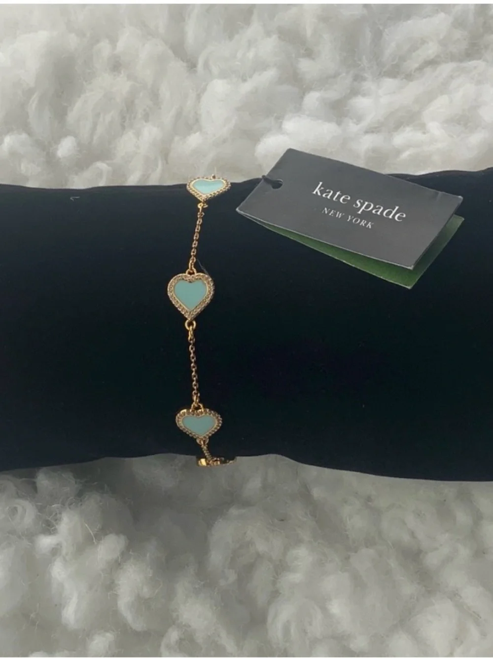kate spade Gold Heart Bracelet with Mint Enamel hearts! NWT - Picture 3 of 10